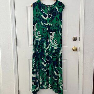 Chico's Travelers Psychedelic India Ink Retro Style Travel Maxi Dress Sz 8-10